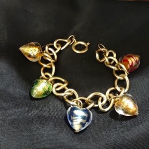 SALE WAS $28 NOW $18 MURANO GLASS 5 HEART SHAPED CHARM BRACELET